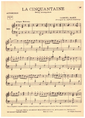 Picture of La Cinquantaine Swing Style, Gabriel-Marie, arr. Alfred d'Auberge, accordion solo, sheet music