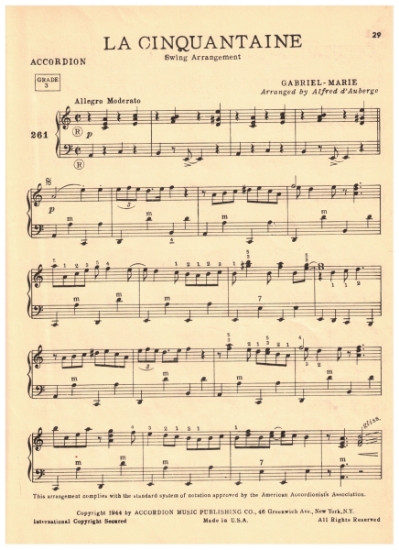 Picture of La Cinquantaine Swing Style, Gabriel-Marie, arr. Alfred d'Auberge, accordion solo, sheet music