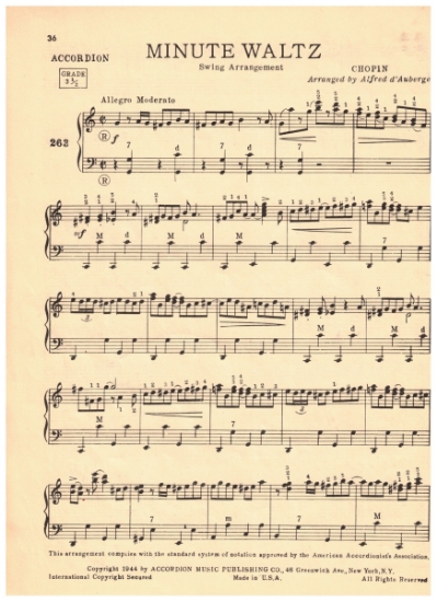 Picture of Minute Waltz Swing Style, F. Chopin, arr. Alfred d'Auberge, accordion solo, pdf copy