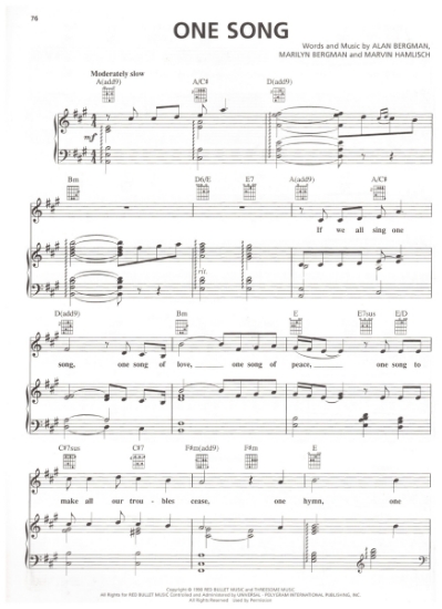 Picture of One Song, Alan & Marilyn Bergman/ Marvin Hamlisch, sheet music