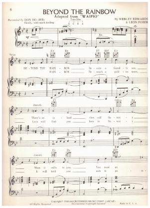 Picture of Beyond the Rainbow (Waipio), Webley Edwards & Leon Pober, recorded by Don Ho, pdf copy