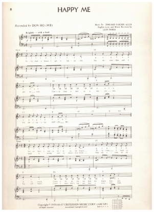 Picture of Happy Me, Irmgard Farden Aluli & Leon Pober, recorded by Don Ho, pdf copy 