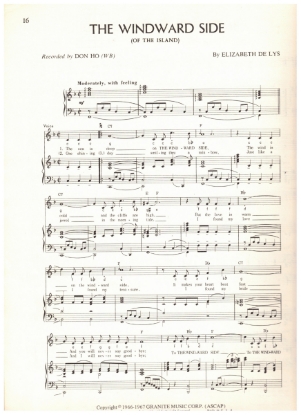 Picture of The Windward Side of the Island, Elizabeth De Lys, recorded by Don Ho, sheet music