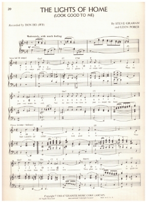 Picture of The Lights of Home (Look Good to Me), Steve Graham & Leon Pober, recorded by Don Ho, pdf copy 