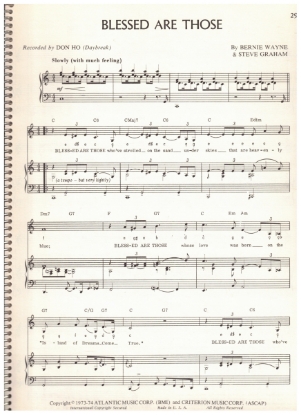 Picture of Blessed Are Those, Bernie Wayne & Steve Graham, recorded by Don Ho, pdf copy 