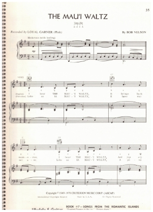 Picture of The Mau'i(Maui) Waltz, Bob Nelson, recorded by Don Ho, sheet music