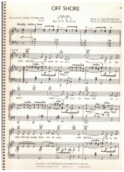 Picture of Off Shore, Leo Diamond & Steve Graham, recorded by Don Ho, sheet music