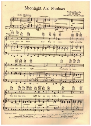 Picture of Moonlight Shadows, Leo Robin & Frederick Hollander, sheet music