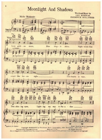 Picture of Moonlight Shadows, Leo Robin & Frederick Hollander, sheet music