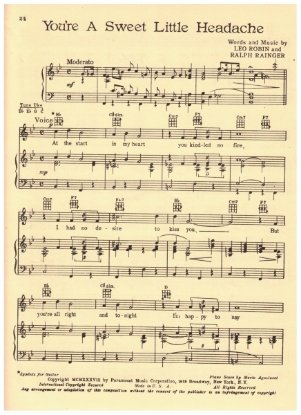 Picture of You're a Sweet Little Headache, Leo Robin & Ralph Rainger, sheet music