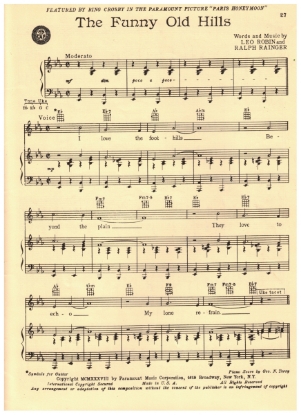 Picture of The Funny Old Hills, Leo Robin & Ralph Rainger, sheet music