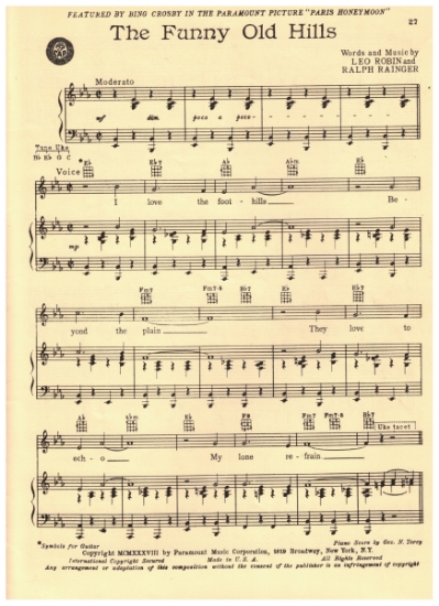 Picture of The Funny Old Hills, Leo Robin & Ralph Rainger, sheet music