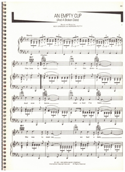 Picture of An Empty Cup (And a Broken Date), Roy Orbison & Norman Perry, recorded by Buddy Holly, sheet music