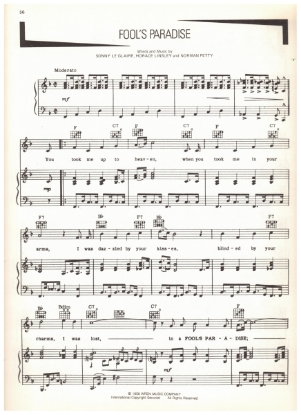 Picture of Fool's Paradise, Sonny Le Glaire/ Horace Linsley/ Norman Petty, recorded by Buddy Holly, pdf copy 