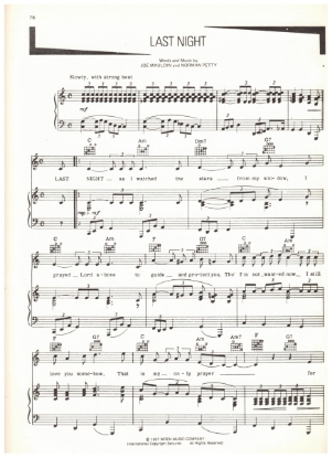 Picture of Last Night, Joe Mauldin & Norman Petty, recorded by Buddy Holly, sheet music