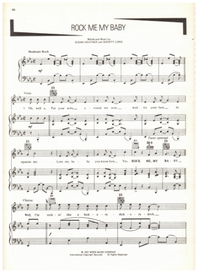 Picture of Rock Me My Baby, Susan Heather & Shorty Long, recorded by Buddy Holly, sheet music
