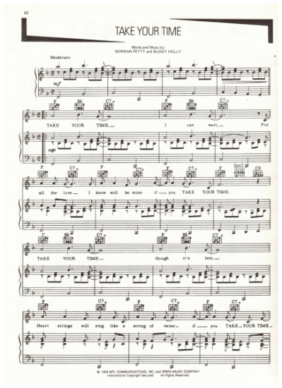 Picture of Take Your Time, Norman Petty & Buddy Holly, recorded by Buddy Holly, sheet music