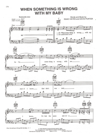 Picture of When Something is Wrong With My Baby, Isaac Hayes & David Porter, vocal duet recorded by Linda Ronstadt & Aaron Neville, pdf copy 