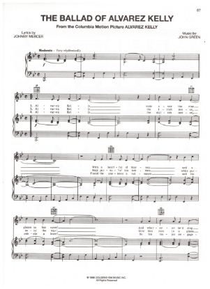 Picture of The Ballad of Alvarez Kelly, movie title song, Johhy Mercer & John Green, recorded by The Brothers Four, sheet music