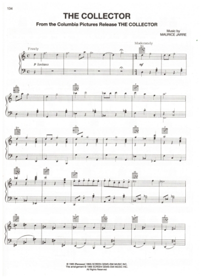 Picture of The Collector, movie title song, Maurice Jarre, sheet music