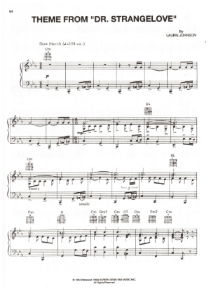 Picture of Theme from Dr. Strangelove, movie title song, Laurie Johnson, sheet music