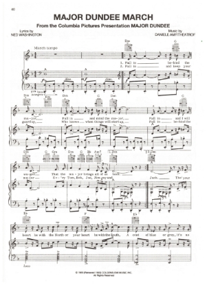 Picture of Major Dundee March, movie title song, Ned Washington & Daniele Amfitheatrof, sheet music