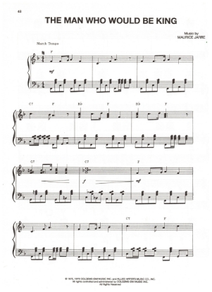 Picture of The Man Who Would Be King, movie title theme, Maurice Jarre, sheet music