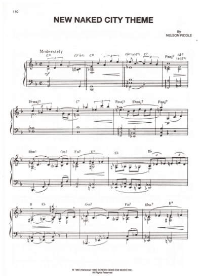 Picture of New Naked City Theme, TV show theme, Nelson Riddle, sheet music