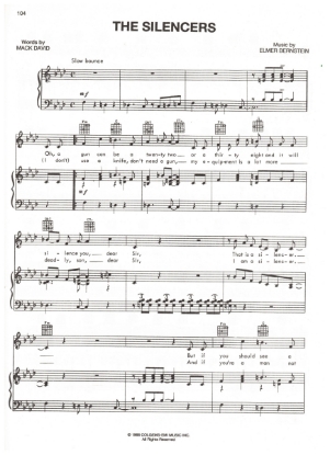 Picture of The Silencers, movie title song, sung by Vicki Carr, Mack David & Elmer Bernstein, sheet music