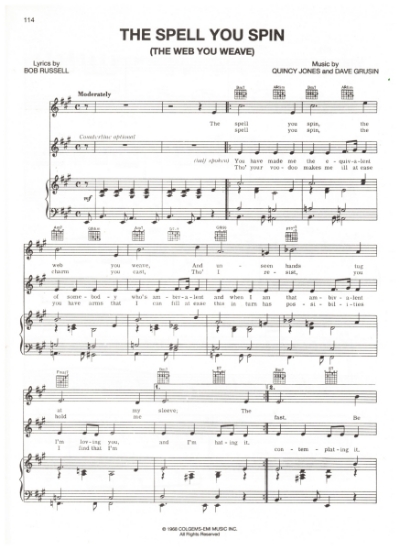 Picture of The Spell You Spin (The Web You Weave), from movie "A Dandy in Aspic", sung by Shirley Horn, Bob Russell/ Quincy Jones/ Dave Grusin, pdf copy