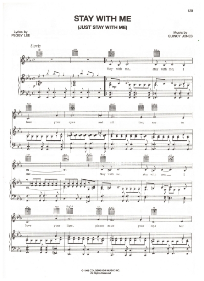 Picture of Stay With Me (Just Stay With Me), from movie "Walk Don't Run", sung by Tony Clementi, Peggy Lee & Quincy Jones, pdf copy 