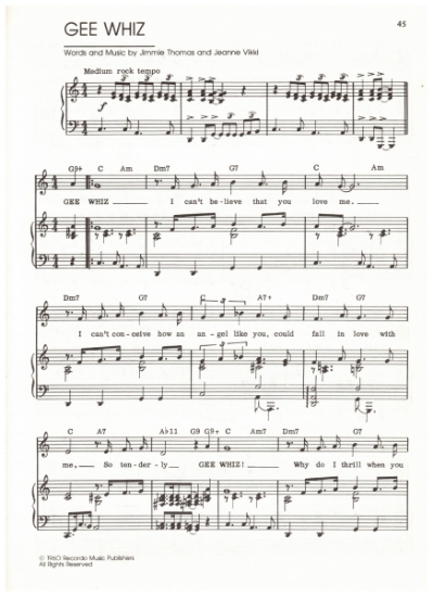 Picture of Gee Whiz, Jimmie Thomas & Jeanne Vikki, recorded by The Innocents, sheet music