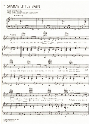 Picture of Gimme Little Sign, Alfred Smith/ Joseph Hooven/ Jerry Winn, recorded by Brenton Wood, pdf copy