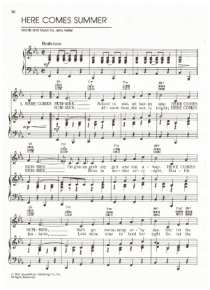 Picture of Here Comes Summer, written & recorded by Jerry Keller, sheet music