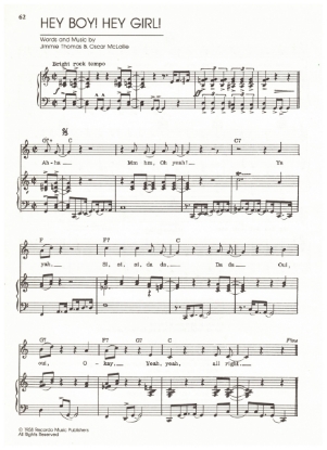 Picture of Hey Boy Hey Girl, Jimmie Thomas & Oscar McLollie, recorded by Jeanette & Oscar McLollie, sheet music