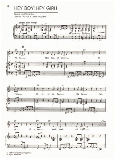 Picture of Hey Boy Hey Girl, Jimmie Thomas & Oscar McLollie, recorded by Jeanette & Oscar McLollie, sheet music