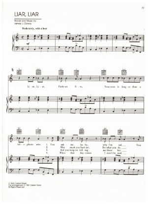 Picture of Liar Liar, James J. Donna, recorded by The Castaways, sheet music