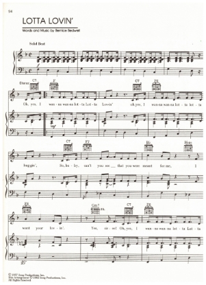 Picture of Lotta Lovin', Bernice Bedwell, recorded by 1) Gene Vincent 2) Don McLean, sheet music