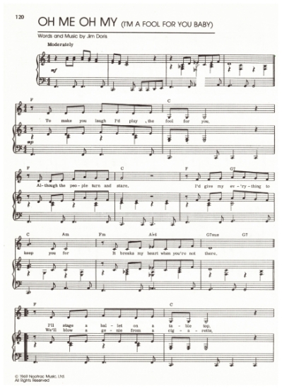 Picture of Oh Me Oh My (I'm a Fool for You Baby), Jim Doris, recorded by Lulu, sheet music