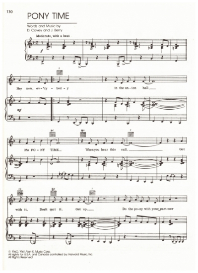 Picture of Pony Time, D. Covey & J. Berry, recorded by Chubby Checker, sheet music