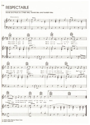Picture of Respectable, the Isley Brothers , recorded by The Outsiders, sheet music