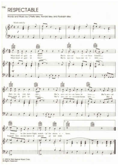 Picture of Respectable, the Isley Brothers , recorded by The Outsiders, sheet music