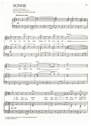 Picture of Ronnie, Bob Crewe & Bob Gaudio , recorded by The Four Seasons, sheet music