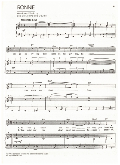 Picture of Ronnie, Bob Crewe & Bob Gaudio , recorded by The Four Seasons, sheet music