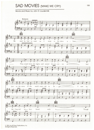 Picture of Sad Movies (Make Me Cry), John D. Loudermilk recorded by Sue Thompson, pdf copy