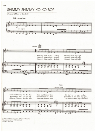 Picture of Shimmy Shimmy Ko-Ko Bop, Bob Smith, recorded by Little Anthony & the Imperials, sheet music