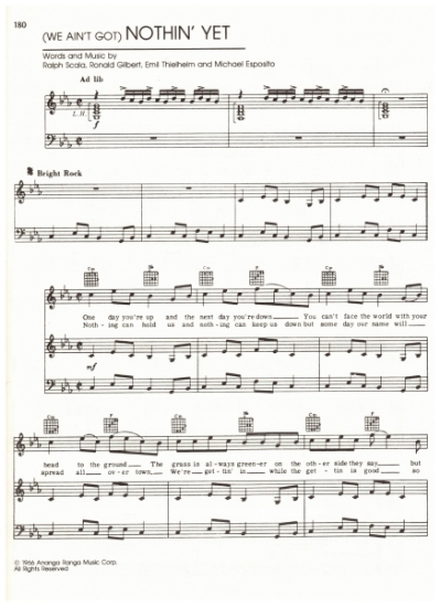 Picture of (We Ain't Got) Nothin' Yet, Ralph Scala/ Ronald Gilbert/ Emil Thielheim/ Michael Esposito, recorded by The Blues Magoos, pdf copy 