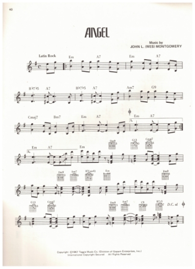 Picture of Angel, written & recorded by Wes Montgomery, guitar solo sheet music