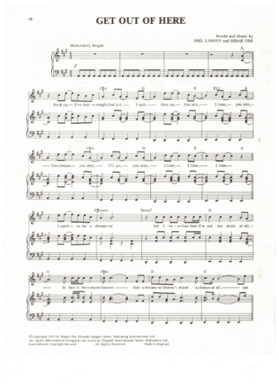 Picture of Get Out Of Here, Phil Lynott & Midge Ure, recorded by Thin Lizzy, sheet music