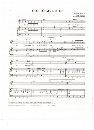 Picture of Got To Give It Up, Phil Lynott & Scott Gorham, recorded by Thin Lizzy, sheet music